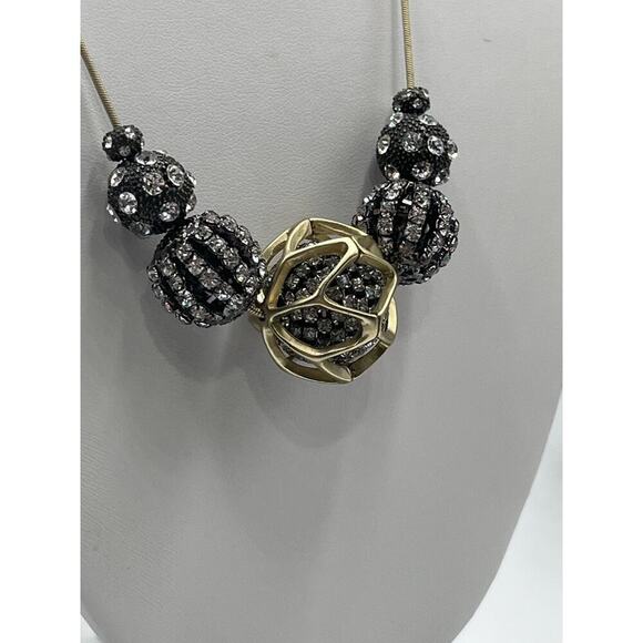 CHICO'S Julia Silver Gold Tone Rhinestone Adorned Fireballs Black Ball Necklace - Picture 4 of 13